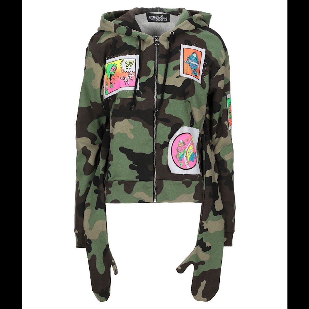 Jeremy Scott Graphic Patchwork Army Print Hoodie
